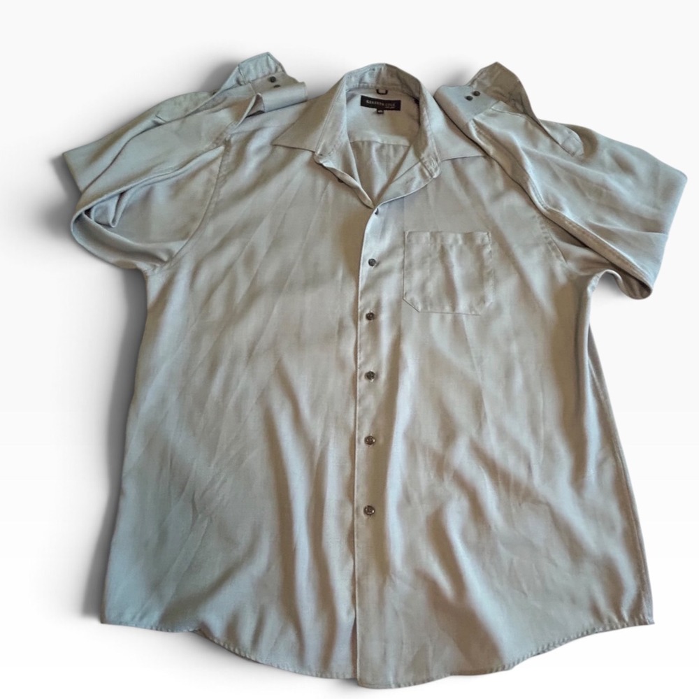 Kenneth Cole New York Mens Gray Long Sleeve Button Down Shirt 17 36/37
